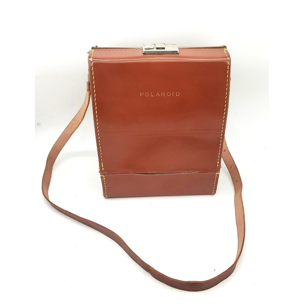 Vintage ORIGINAL Polaroid Land Camera Case Brown Leather‎ Shoulder Strap